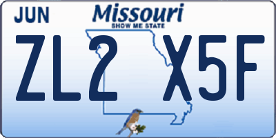 MO license plate ZL2X5F
