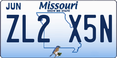 MO license plate ZL2X5N