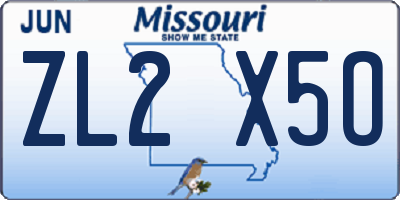 MO license plate ZL2X5O