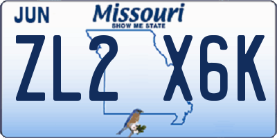 MO license plate ZL2X6K
