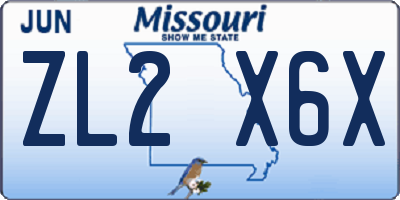 MO license plate ZL2X6X