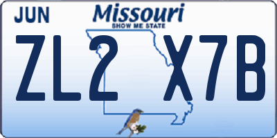 MO license plate ZL2X7B