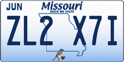 MO license plate ZL2X7I