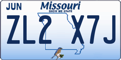 MO license plate ZL2X7J