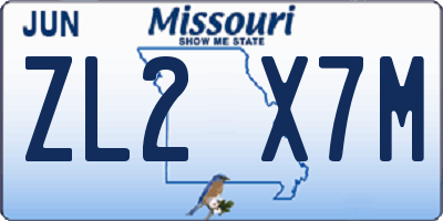 MO license plate ZL2X7M