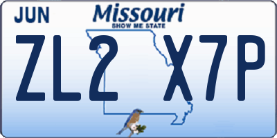 MO license plate ZL2X7P