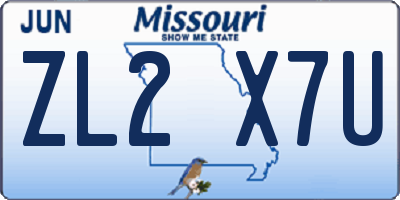 MO license plate ZL2X7U