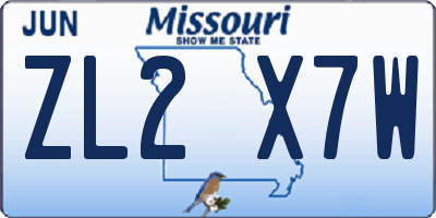 MO license plate ZL2X7W