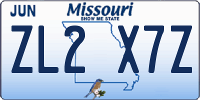 MO license plate ZL2X7Z