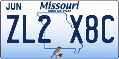 MO license plate ZL2X8C