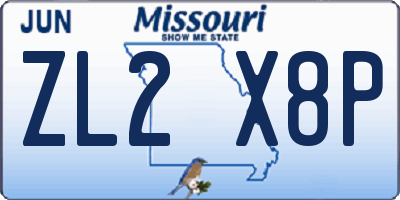 MO license plate ZL2X8P