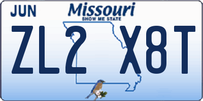 MO license plate ZL2X8T