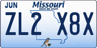 MO license plate ZL2X8X