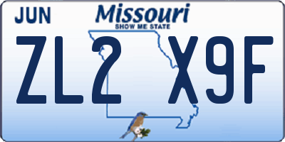MO license plate ZL2X9F