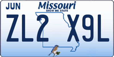 MO license plate ZL2X9L