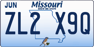 MO license plate ZL2X9Q