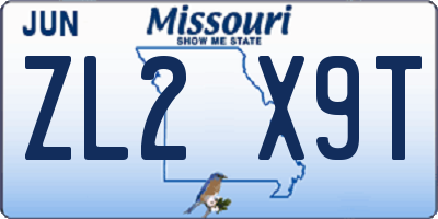 MO license plate ZL2X9T