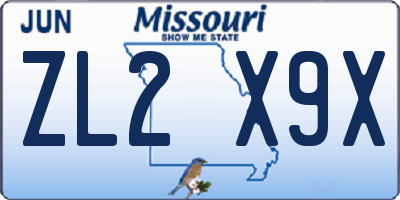 MO license plate ZL2X9X