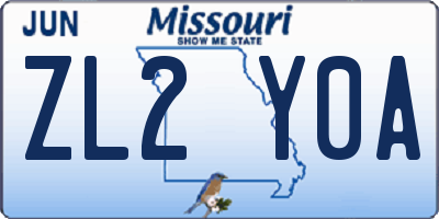 MO license plate ZL2Y0A