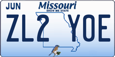 MO license plate ZL2Y0E