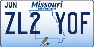 MO license plate ZL2Y0F