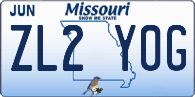 MO license plate ZL2Y0G