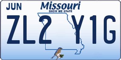 MO license plate ZL2Y1G