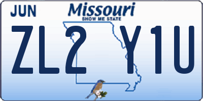 MO license plate ZL2Y1U