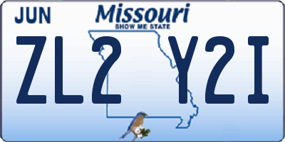 MO license plate ZL2Y2I
