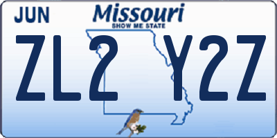 MO license plate ZL2Y2Z