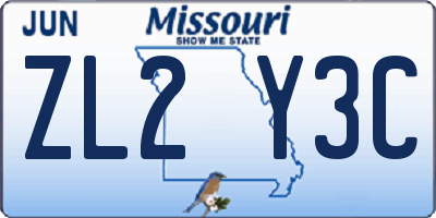MO license plate ZL2Y3C