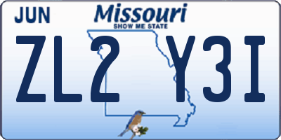 MO license plate ZL2Y3I