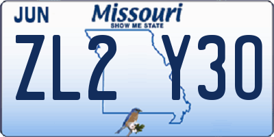 MO license plate ZL2Y3O