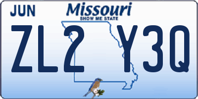 MO license plate ZL2Y3Q