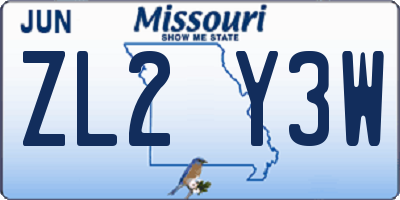 MO license plate ZL2Y3W