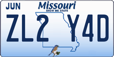 MO license plate ZL2Y4D