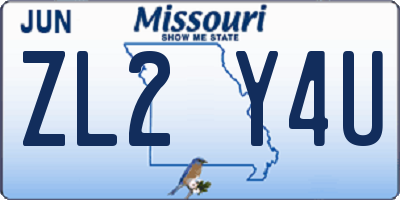 MO license plate ZL2Y4U