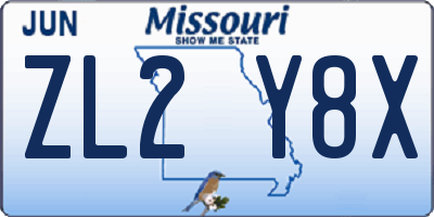 MO license plate ZL2Y8X