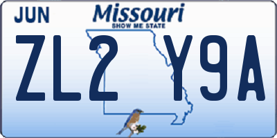 MO license plate ZL2Y9A