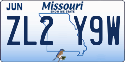 MO license plate ZL2Y9W