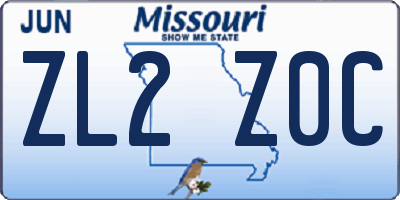 MO license plate ZL2Z0C