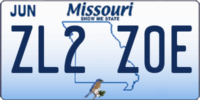 MO license plate ZL2Z0E