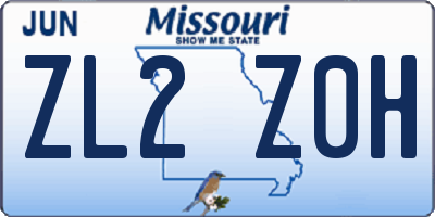 MO license plate ZL2Z0H