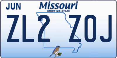 MO license plate ZL2Z0J