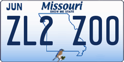 MO license plate ZL2Z0O