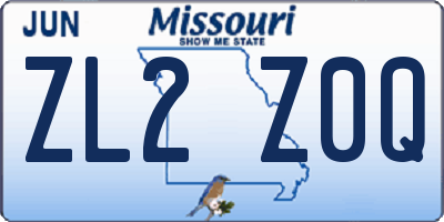 MO license plate ZL2Z0Q