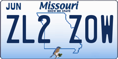 MO license plate ZL2Z0W