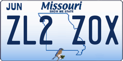 MO license plate ZL2Z0X