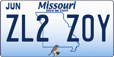 MO license plate ZL2Z0Y