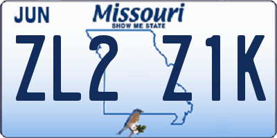 MO license plate ZL2Z1K
